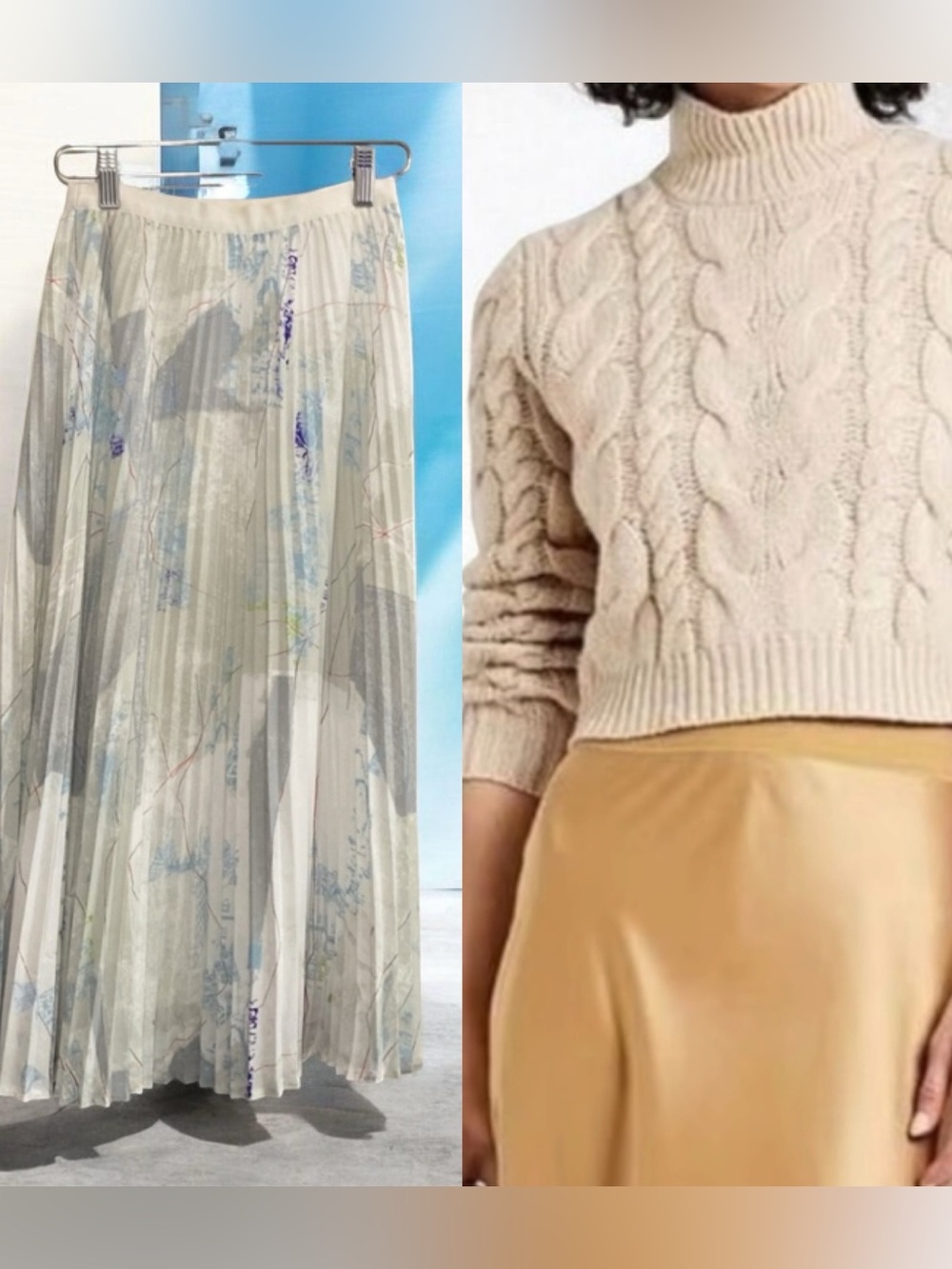 Aritzia Set Mock Neck Cropped Sweater Pleated Elastic Waist Skirt Size XXS